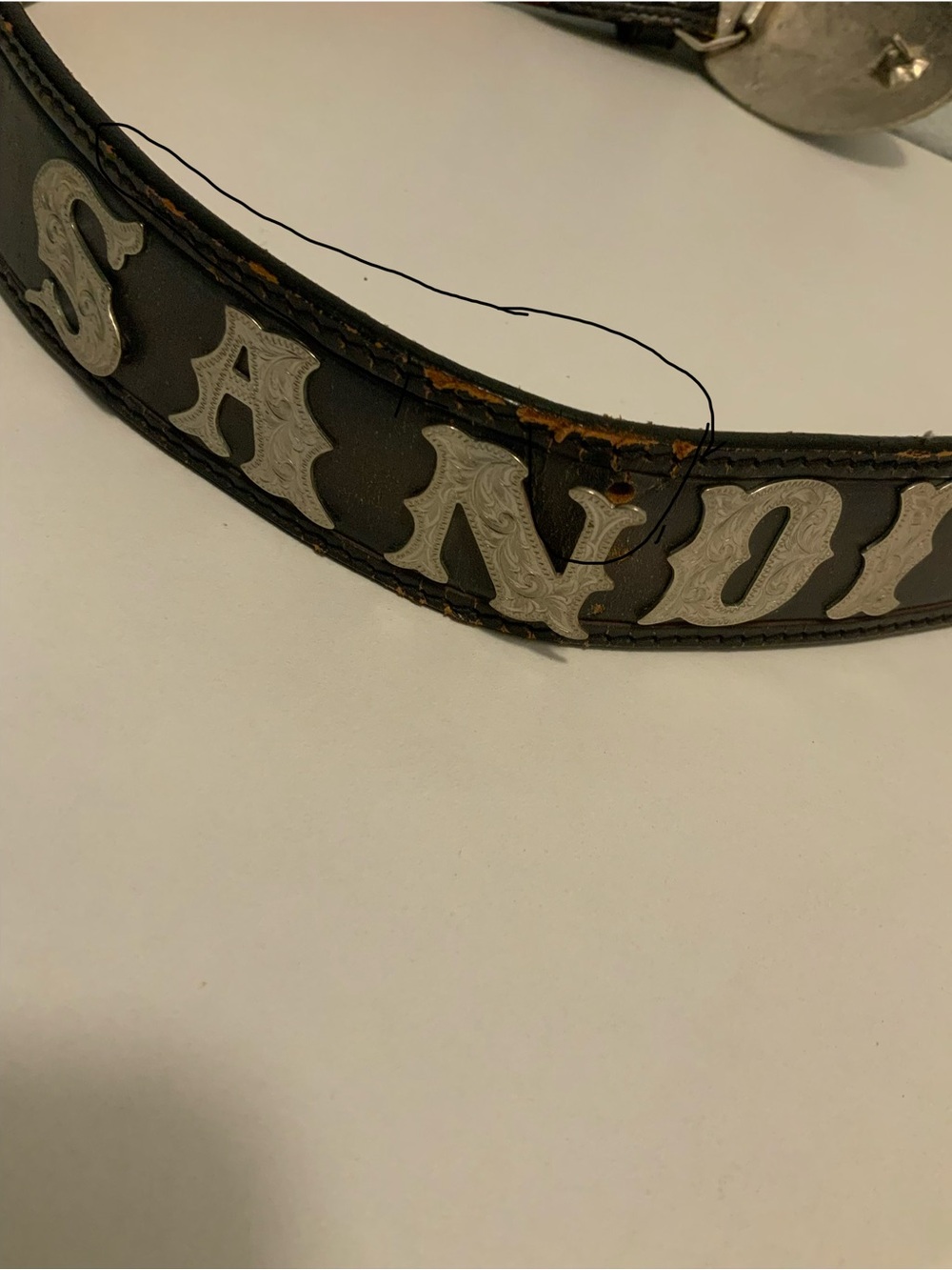 Tony Lama Leather Belt with Personalized Sandy Name & Turquoise/Sliver Buckle - Picture 7 of 7